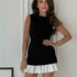 Women Elegant Mini Pleated Dress Suit Fashion O-neck Summer Chic Robes